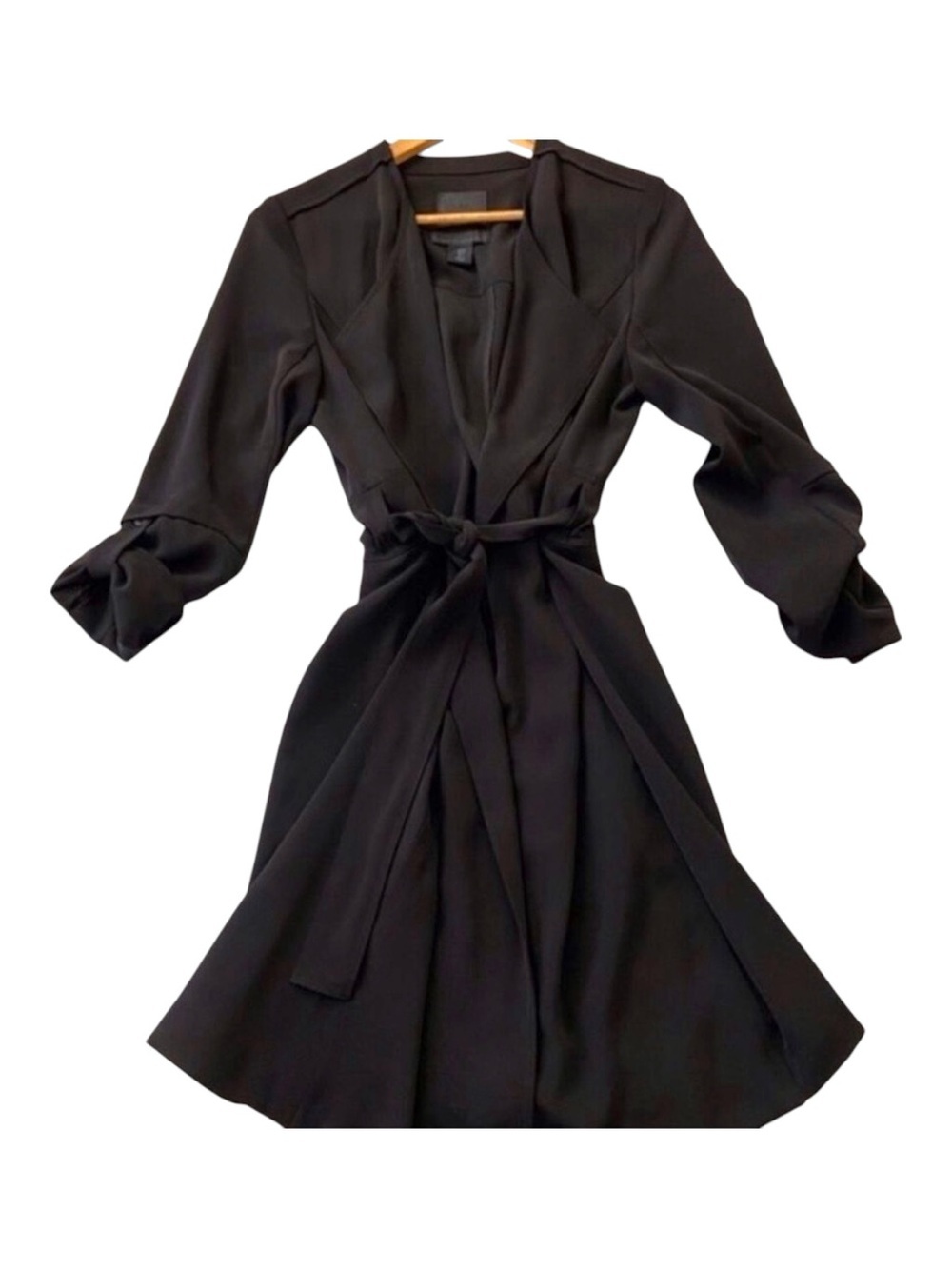 Maison Cinqcent500 black dress true wrap luxury long sleeve waist tie belt Small